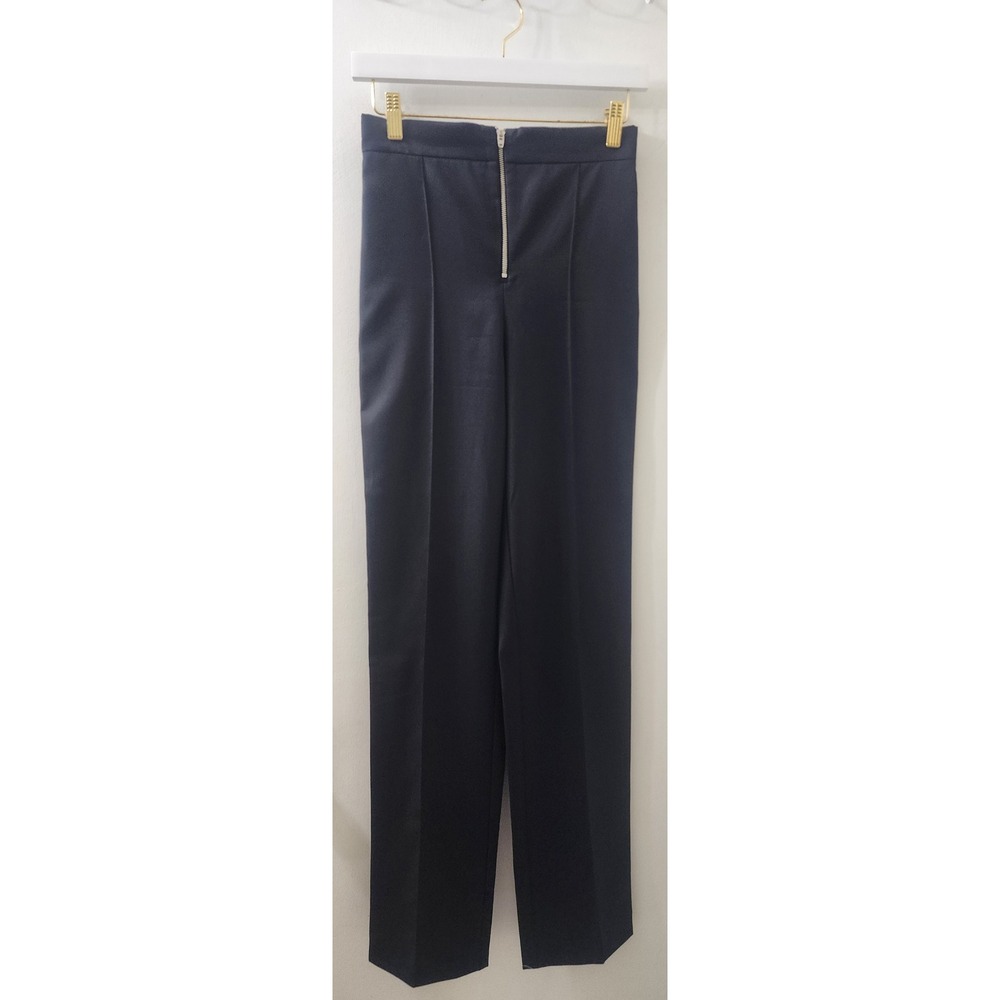Chakshyn Navy Blue High Waisted Exposed Zip Straight Leg Trousers Size XS
